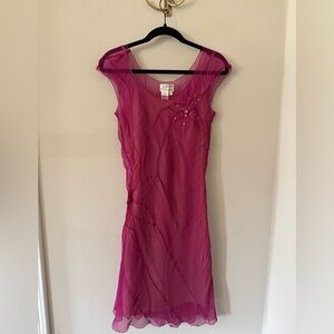 🌺Pink Sheath Midi Dress with Cap Sleeves and V-Neck